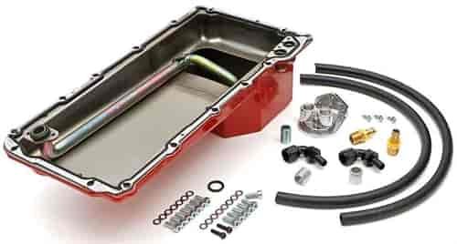 LS Swap Oil Pan/Filter Combo Kit for 1982-2004 Chevy S10/Blazer, Early Model GM Cars/Trucks [Single Filter, Vertical Port, Red P