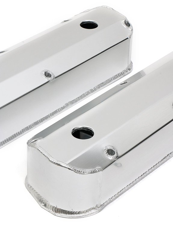 FABRICATED ALUMINUM VALVE COVERS BRUSHED SB FORD WITH HOLE