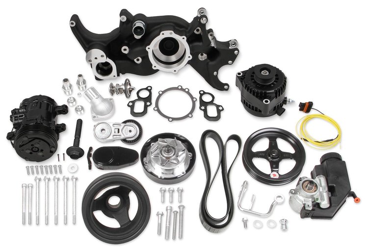 20-205BK Mid-Mount Complete Accessory Drive Kit for GM Gen-V LT Engines [Cast Damper, Black Finish]