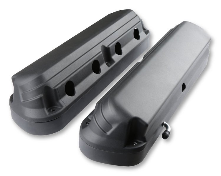 241-187 Ford Fox Body  Mustang-Style 2-Piece Cast-Aluminum Valve Covers for GM Gen III/IV LS Engines [Black Finish]