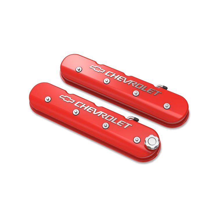 241-404 Aluminum Valve Covers GM LS1/LS2/LS3/LS6/LS7 Engines, Chevrolet with Bowtie Logo - Gloss Red Finish