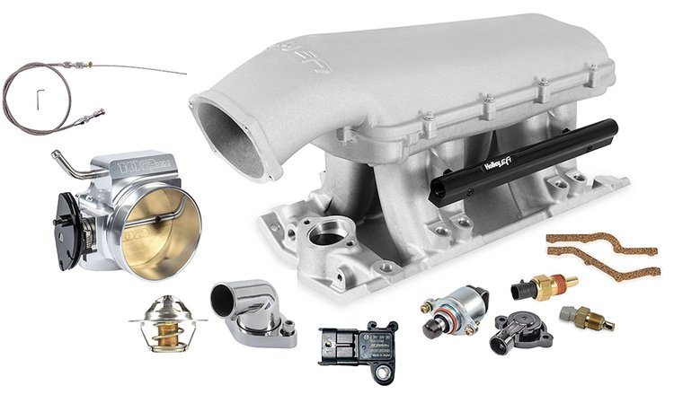 300-950 Hi-Ram EFI Intake Manifold Kit for 1955-1986 SB Chevy (Gen 1), 105 mm GM LS (Gen IV) Top-Feed Plenum [Satin Finish]