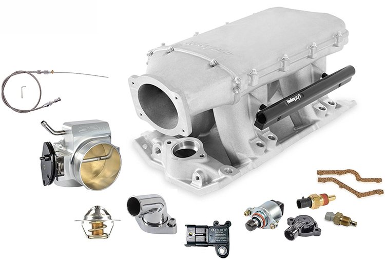 300-951 Hi-Ram EFI Intake Manifold Kit for 1955-1986 SB Chevy (Gen 1), 95 mm GM LS (Gen IV) Front-Feed Plenum [Satin Finish]