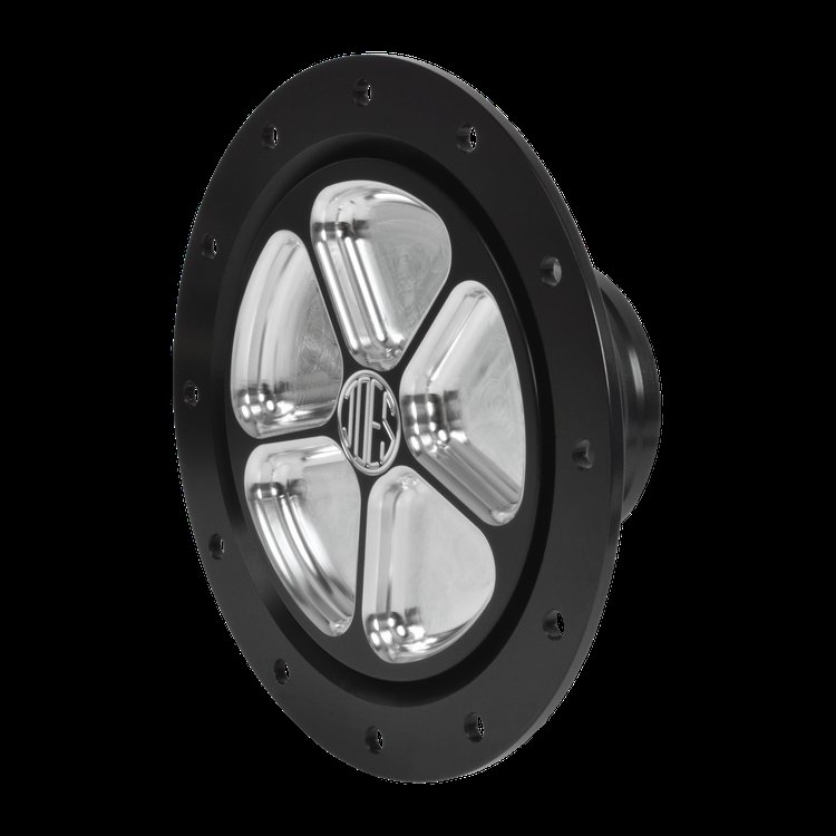 6061-T6 Aluminum 5-Pocket Fuel Cell Cap, 2-1/4 in. Hose Barb, 12-Bolt Flange, Black Anodized