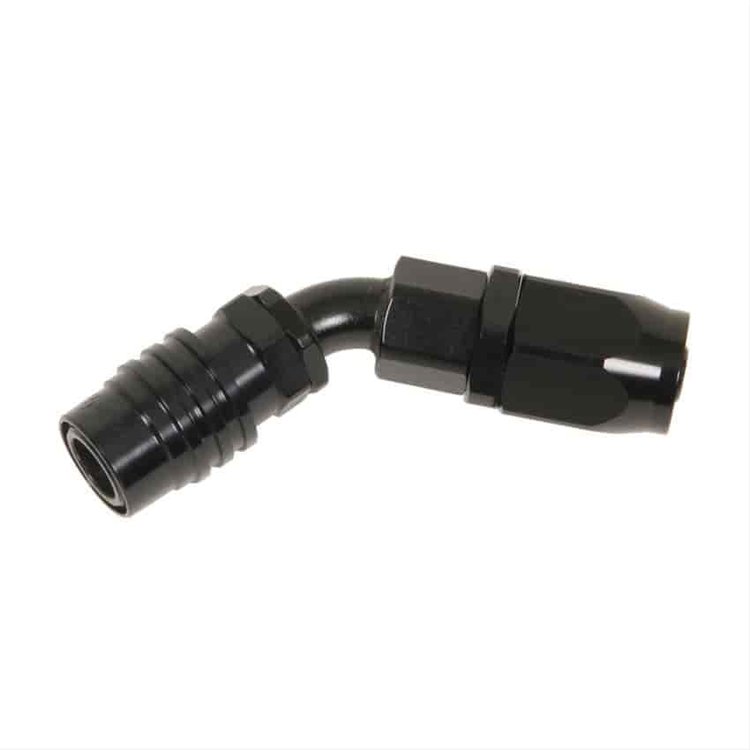 45DEG Elbow- Socket with -6 AN Re-usable Nut- Valved EPDM Seals Black
