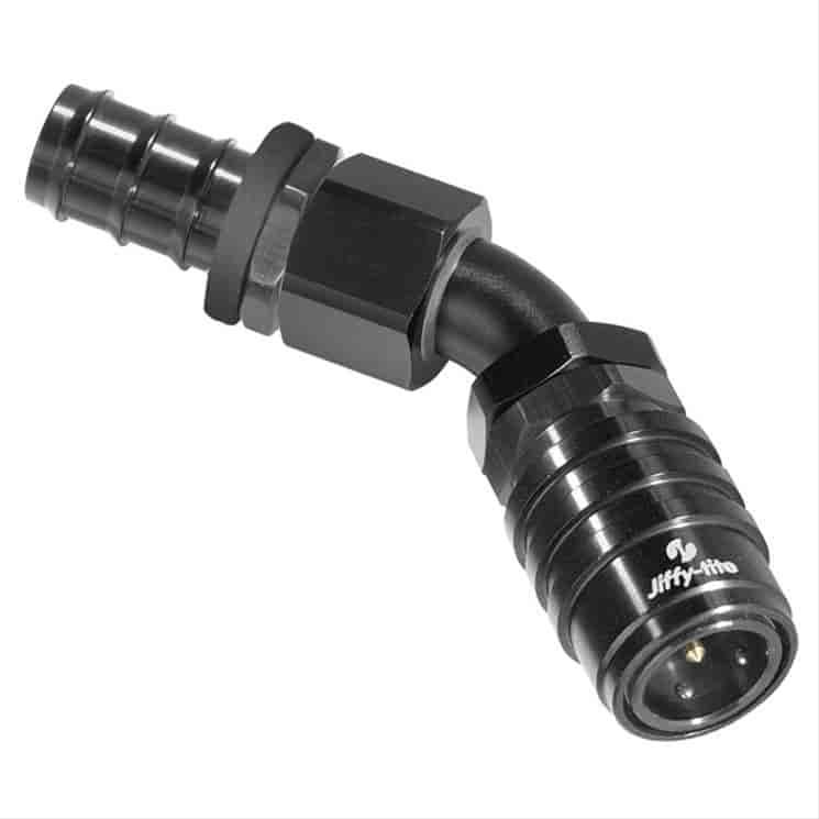 45DEG Elbow- Socket -10 AN Hose Barb- Valved- Buna Seals Black