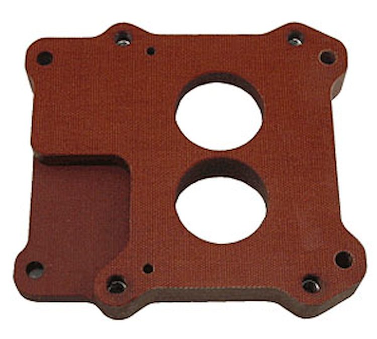 Phenolic Carburetor Adapter Holley 500CFM 2-Barrel over rear bores on a Q-jet 4-barrel Intake Manifold