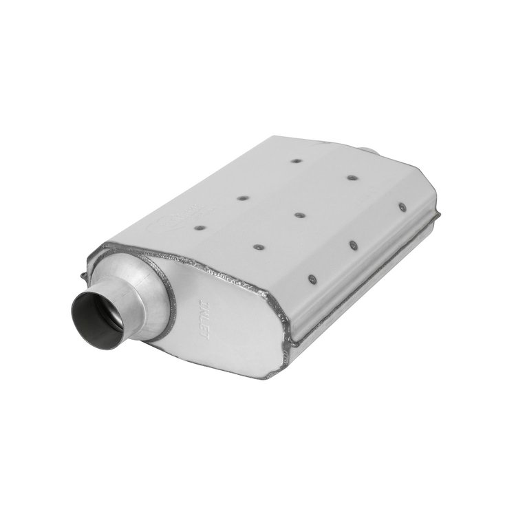 21502 Aero Chamber Muffler, Single 2 1/2 in. Offset Inlet, Single 2 1/2 in. Center Outlet