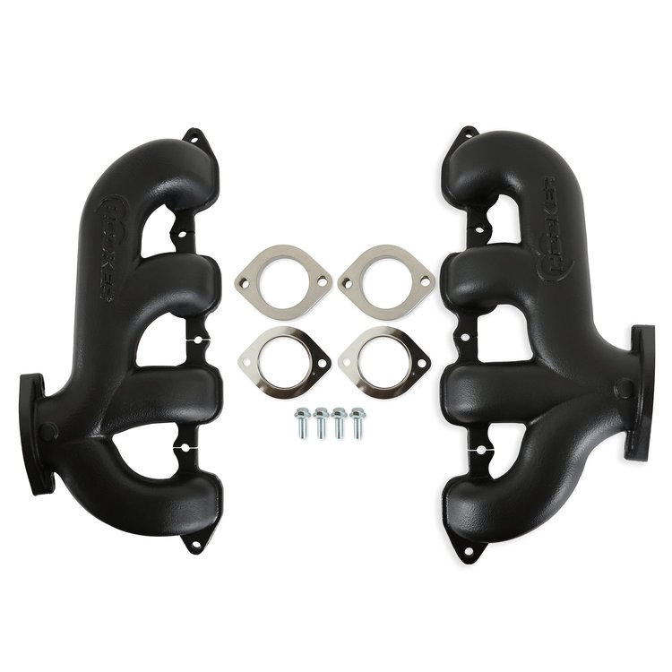 BHS5194 BlackHeart GM LT Swap Cast-Iron Rear Dump Exhaust Manifolds [Black Finish]