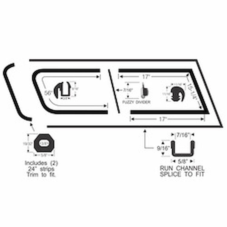 90-3349-90 Front Sliding Quarter Window Glass Kit, Chevy C10 Suburban, Chevy K10 Suburban, GMC Series 1000 Suburban