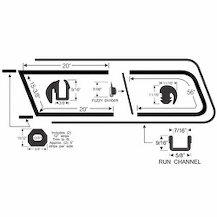 90-3350-90 Rear Sliding Quarter Window Glass Kit, Chevy C10 Suburban, Chevy K10 Suburban, GMC Series 1000 Suburban