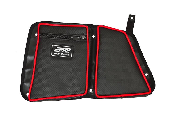 E40-214 Door Bag w/ Knee Pad, RZR Models; w/o OEM Door Speakers [Rear Driver Side; Red]