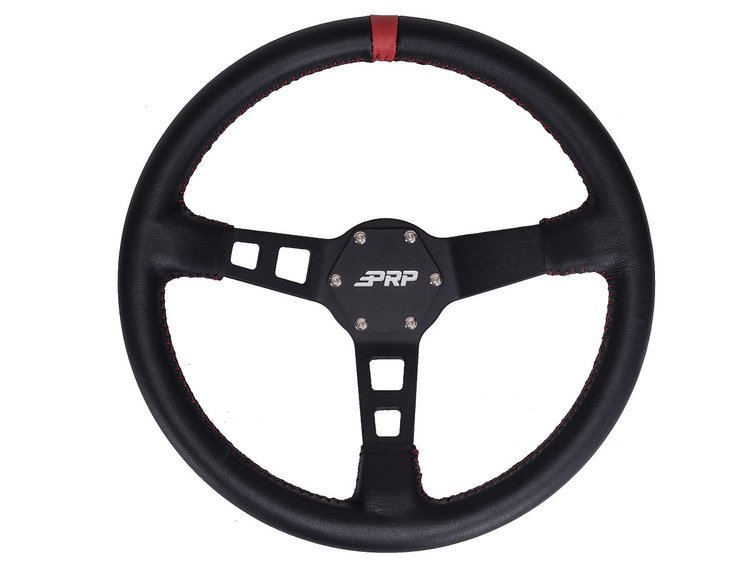 G113 Deep Dish Leather Steering Wheel [Red]