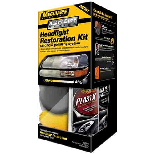 Heavy Duty Headlight Restoration Kit Includes: Meguiar"s PlastX Headlight Protectant