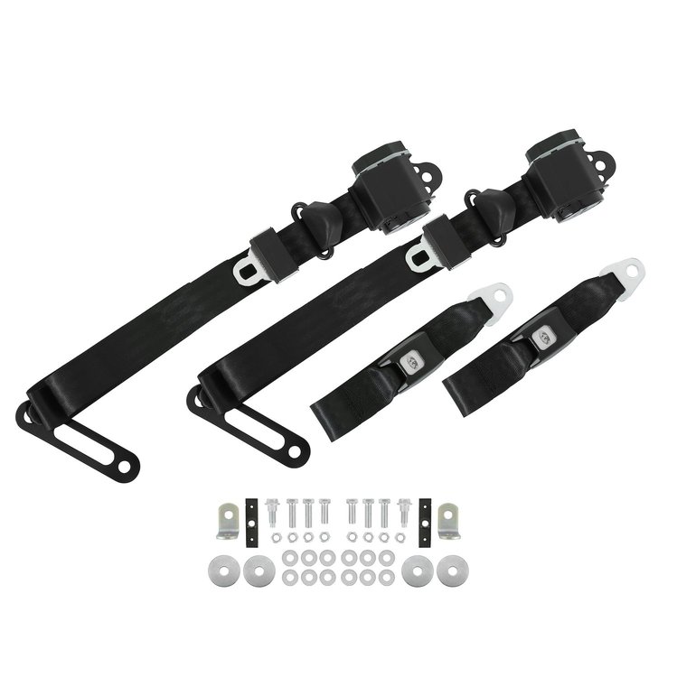 BELTKT4-2BLACK Seat Belt Kit 1955-1959 Chevy Truck - GMC Truck 1955-1959, 3 Pt, Black