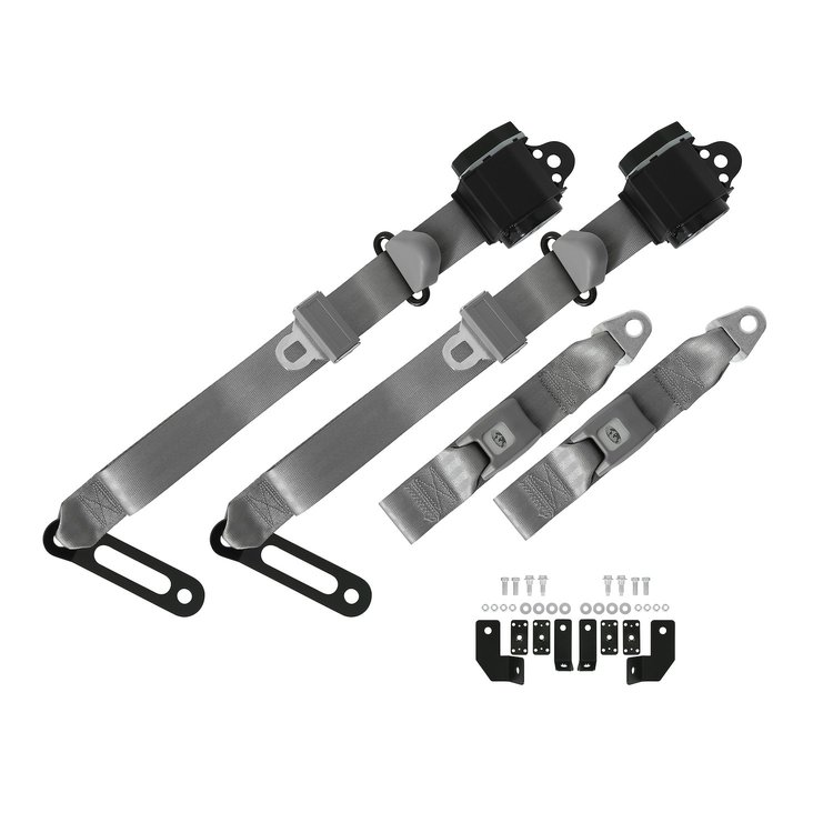 BELTKT4-3GREY Seat Belt Kit 1960-1966 Chevy /GMC C/K Series Truck, 3-Point, Grey, Pair