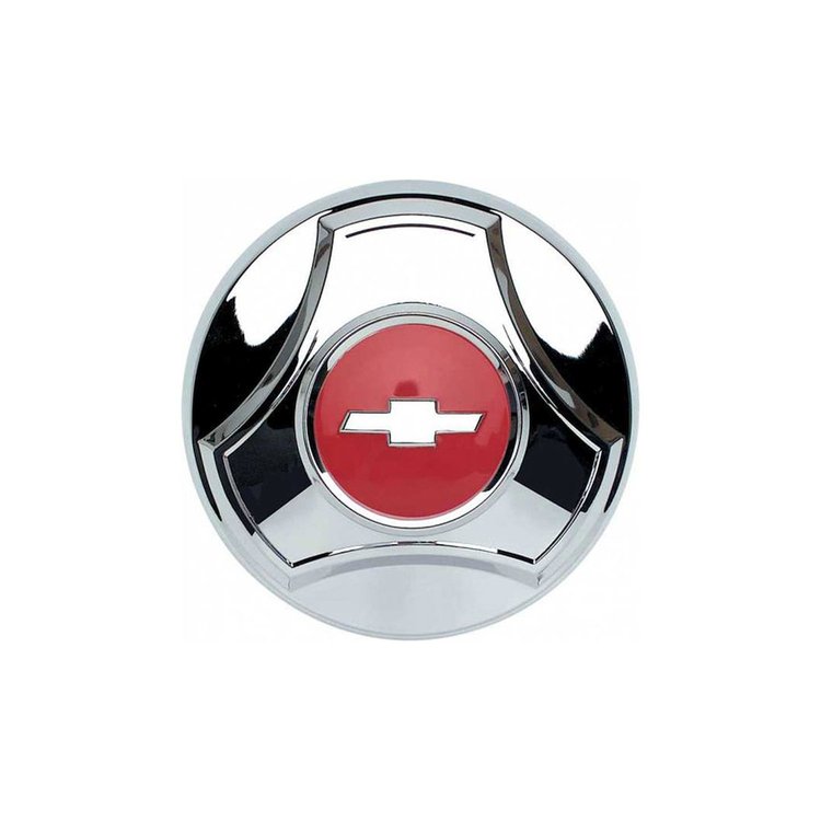 HCC5C66 Hub Caps 1964-1966 Chevy C10/K10 Series Truck & Suburban, 1/2, Ton, 15, inch, Pop, On, Chrome/Red, Set of 4