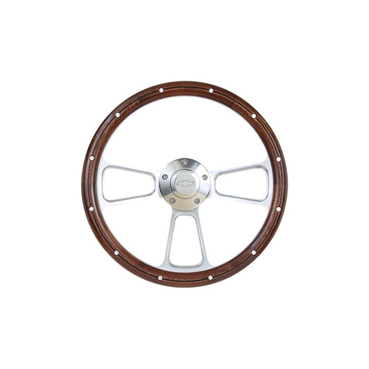 STRF8PW160-69 Steering Wheel 1960-1969 Chevy/GMC C/K Series Trucks, Blazer & Suburban, Custom, Polished/Wood, Bowtie