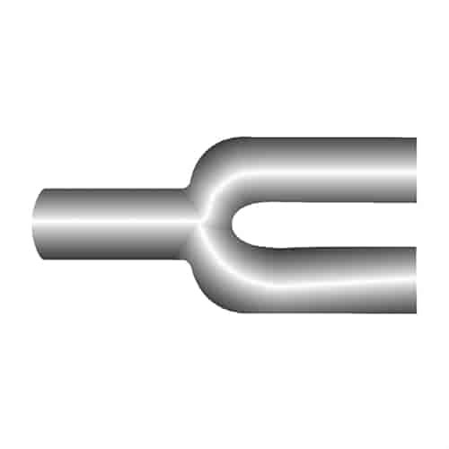 13 1/4 overall inlet dia. 3 I.D. dual outlet both 2 1/2 O.D. 6 centerline radius aluminized steel