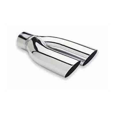 CHROME EXHAUST TIP CLAMP ON DUAL 15 deg ANGLE CUT