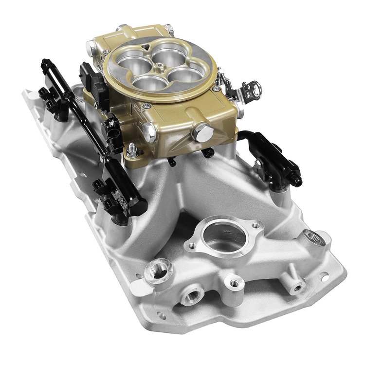 30-12-514 Ultra Port, 500 HP Chevy Small Block Port EFI System, 4150 Flange Classic Gold Throttle Body,3-Bar TMAP