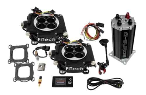 Go EFI 2x4 625 HP Dual Quad Throttle Body System Master Kit with HyperFuel Single Pump G-Surge Tank