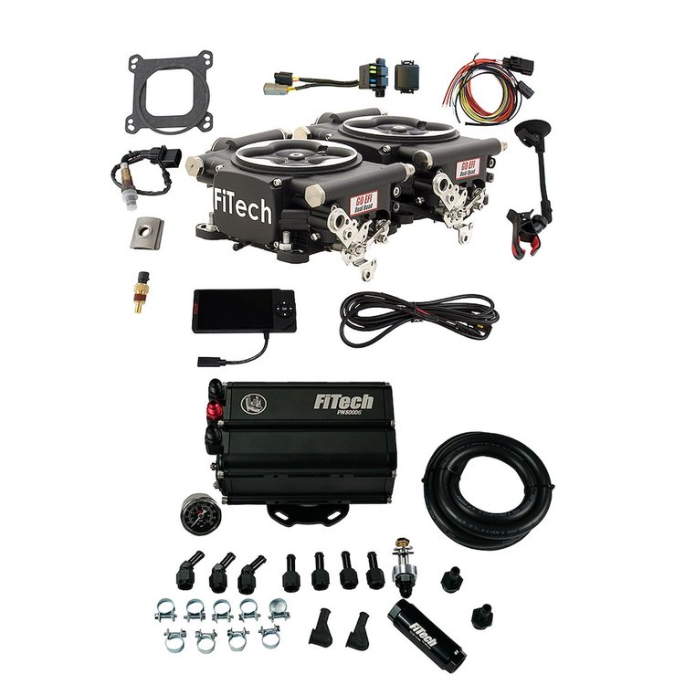 35662 Go EFI 2x4 625 HP Matte Black EFI System With Go Fuel Force Fuel Mini Surge Tank Master Kit