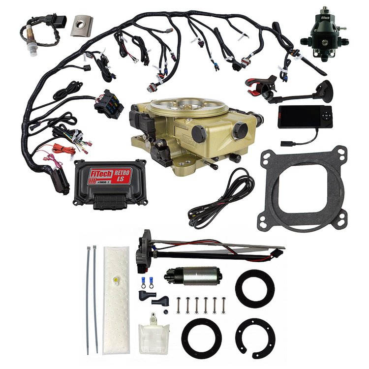 36171 Retro LS 650 HP Classic Gold EFI System With Go Fuel 255 LPH In-Tank & Go Fuel Tight Fit Regulator Master Kit
