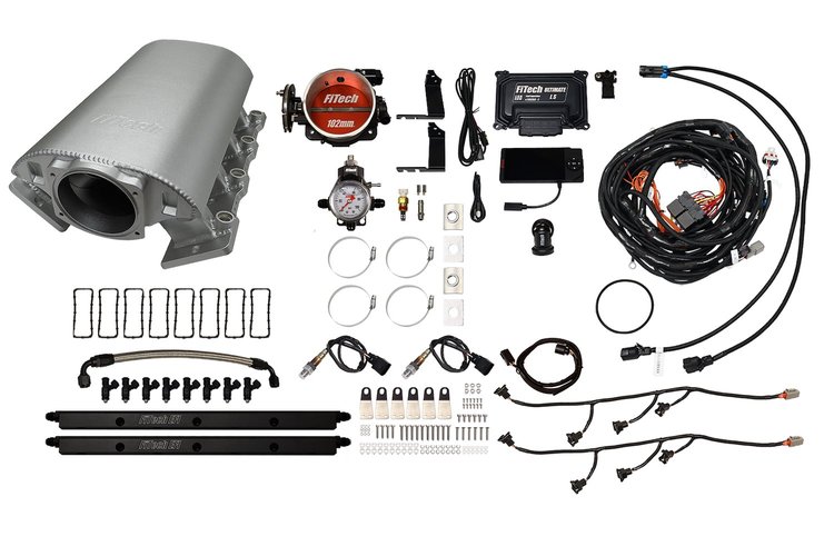 73075 Ultimate Rebel EFI System w/ Short Intake Manifold for GM LS1, Cable Driven, 102 mm Throttle Body, 1,000 HP [Satin]