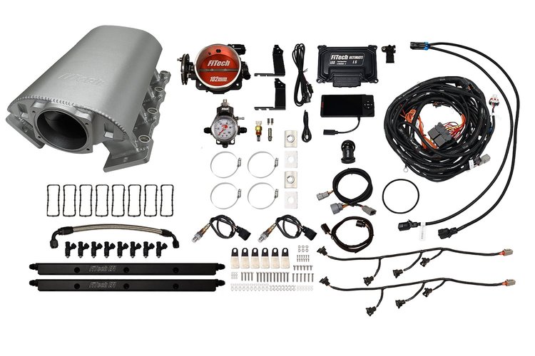 73076 Ultimate Rebel EFI System w/ Short Intake Manifold for GM LS1, Cable Driven, 102 mm Throttle Body, 1,000 HP [Satin]