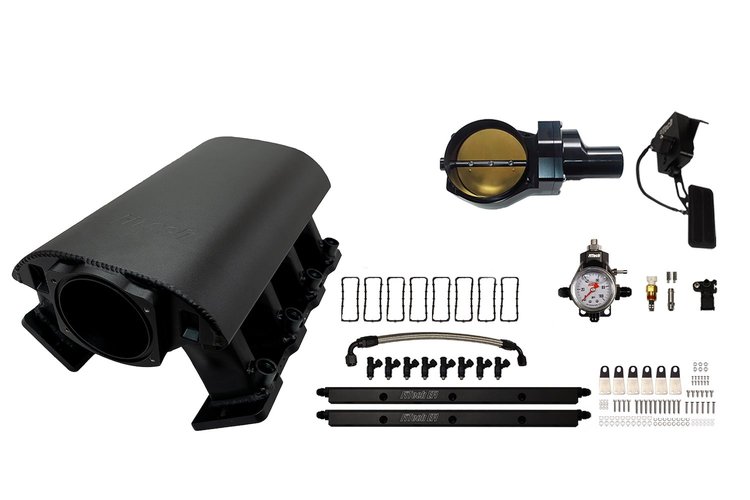 73089DBWBB Ultimate Rebel Tall Loaded Intake Manifold for GM LS1, Drive-By-Wire, Billet 102 mm Throttle Body, 750 HP [Black]
