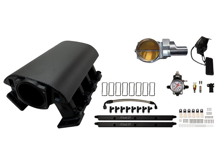 73089DBWSB Ultimate Rebel Tall Loaded Intake Manifold for GM LS1, Drive-By-Wire, 102 mm Throttle Body, 750 HP [Black]