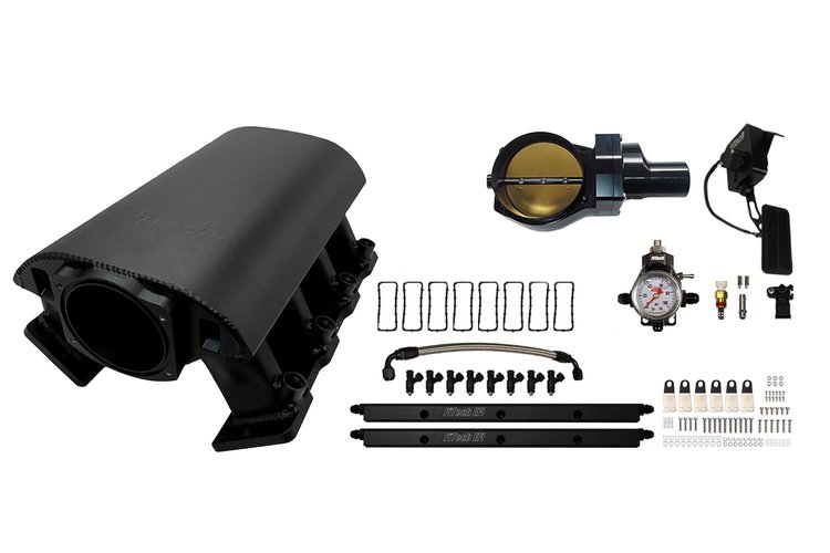 73090DBWBB Ultimate Rebel Tall Loaded Intake Manifold for GM LS1, Drive-By-Wire, Billet 102 mm Throttle Body, 1,000 HP [Black]