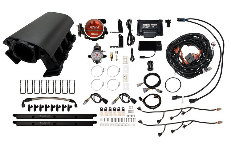 73096 Ultimate Rebel EFI System w/ Tall Intake Manifold for GM LS1, Cable Driven, 102 mm Throttle Body, 1,000 HP [Black]