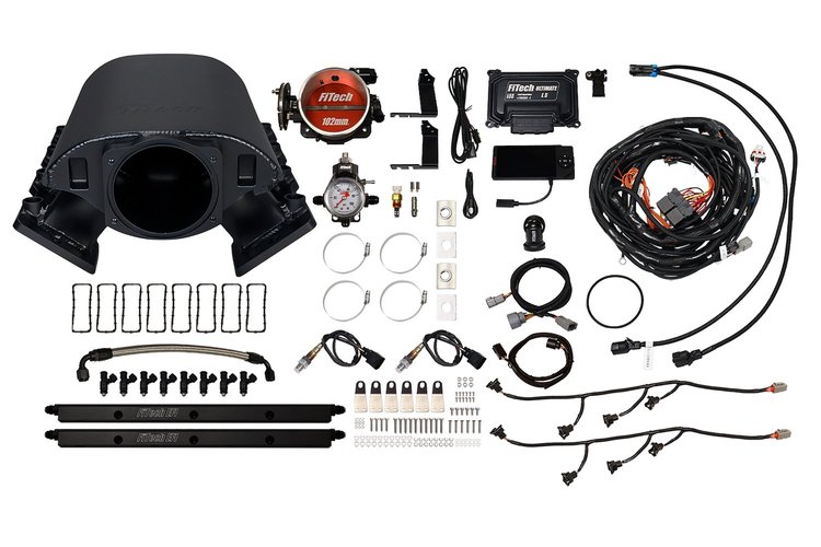 73174 Ultimate Rebel EFI System w/ Short Intake Manifold for GM LS3, Cable Driven, 102 mm Throttle Body, 750 HP [Black]
