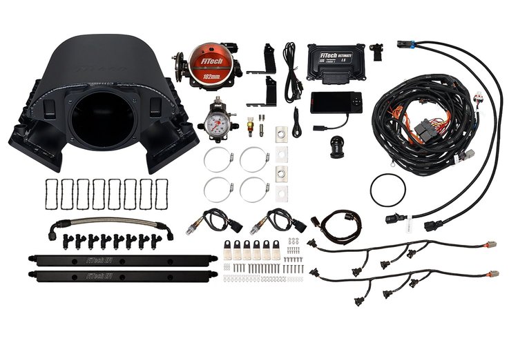 73175 Ultimate Rebel EFI System w/ Short Intake Manifold for GM LS3, Cable Driven, 102 mm Throttle Body, 1,000 HP [Black]