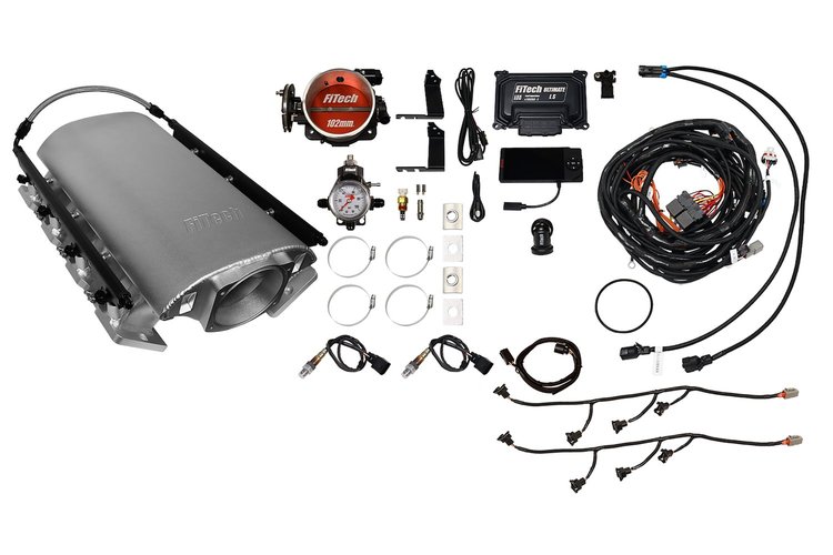 73193 Ultimate Rebel EFI System w/ Short Intake Manifold for GM LS3, Cable Driven, 102 mm Throttle Body, 750 HP [Satin]