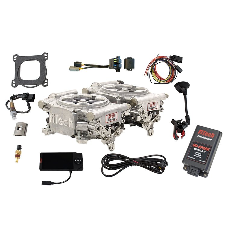 Go EFI 2x4 625 HP Dual Quad Throttle Body Fuel Injection Master Kit [with CDI Box] Bright Aluminum