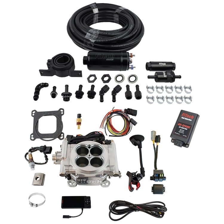 Go EFI-4 600 HP Throttle Body Fuel Injection Master Kit [In-line Fuel Pump and CDI Box] Bright Aluminum