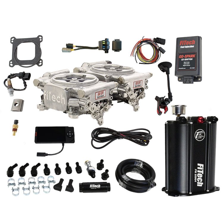 Go EFI 2x4 625 HP Dual Quad Throttle Body Fuel Injection Master Kit [With Force Fuel System & CDI Box] Bright Aluminum