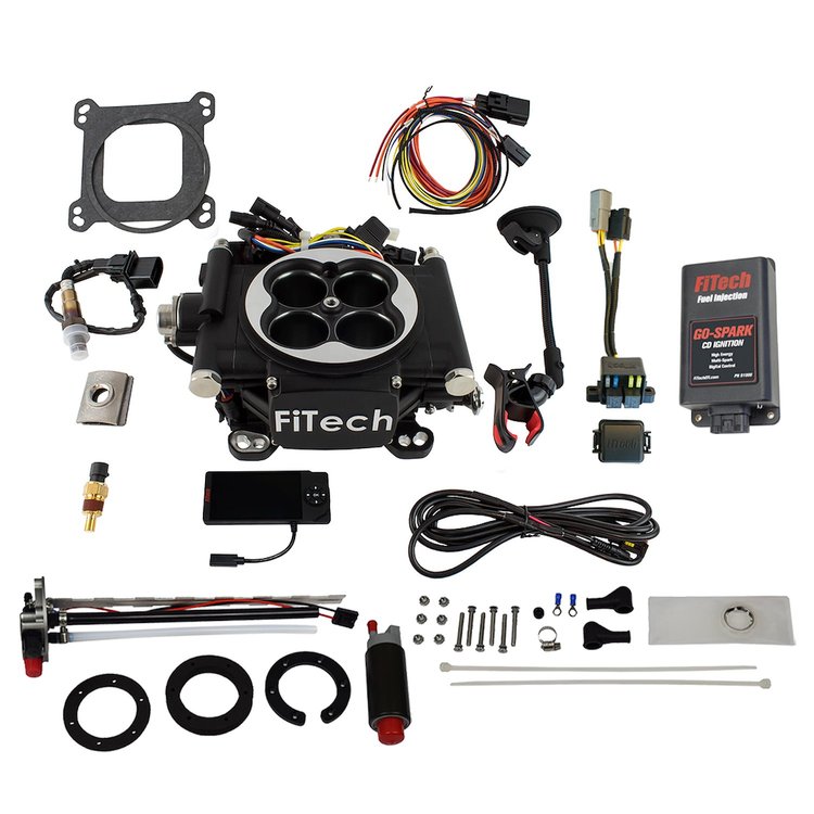 Go EFI-4 600 HP Throttle Body Fuel Injection Master Kit [With Go-Fuel Universal In-Tank Pump Module 340 LPH & CDI Box] Matte Bla