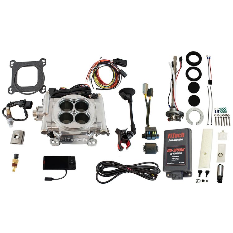 96501 Go EFI 4 600 HP Bright Aluminum EFI System With Go Fuel In-Tank Regulated Pump 255 LPH & Go Spark CDI Box Master Kit