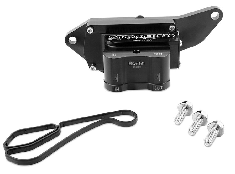 EBW-101-T4 Oil Cooler Adapter w/Thermostat for BMW Engines, 180-deg F Activation Temp, Bottom-Mounted Lines
