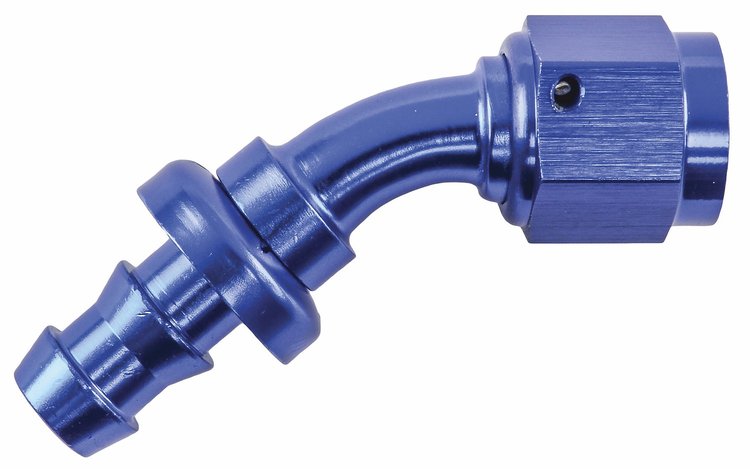 AN 45-Degree Push-Loc Hose End [-6 AN Female Swivel to Push-Loc Hose, Blue]