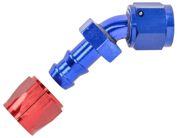 AN 45-Degree Push-Loc Hose End [-8 AN Female Swivel to Push-Loc Hose, Blue]