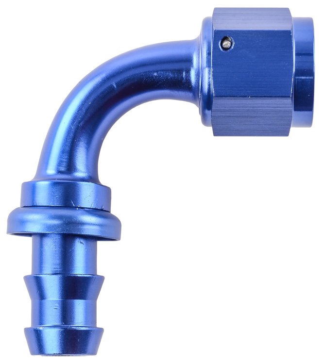 AN 90-Degree Push-Loc Hose End [-8 AN Female Swivel to Push-Loc Hose, Blue]