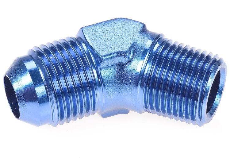 AN to NPT 45-Degree Adapter Fitting [-8 AN Male to 3/8 in. NPT Male, Blue]