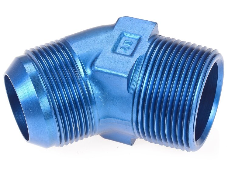 AN to NPT 45-Degree Adapter Fitting [-20 AN Male to 1 1/4 in. NPT Male, Blue]