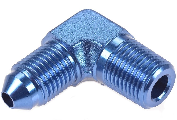 AN to NPT 90-Degree Adapter Fitting [-3 AN Male to 1/8 in. NPT Male, Blue]