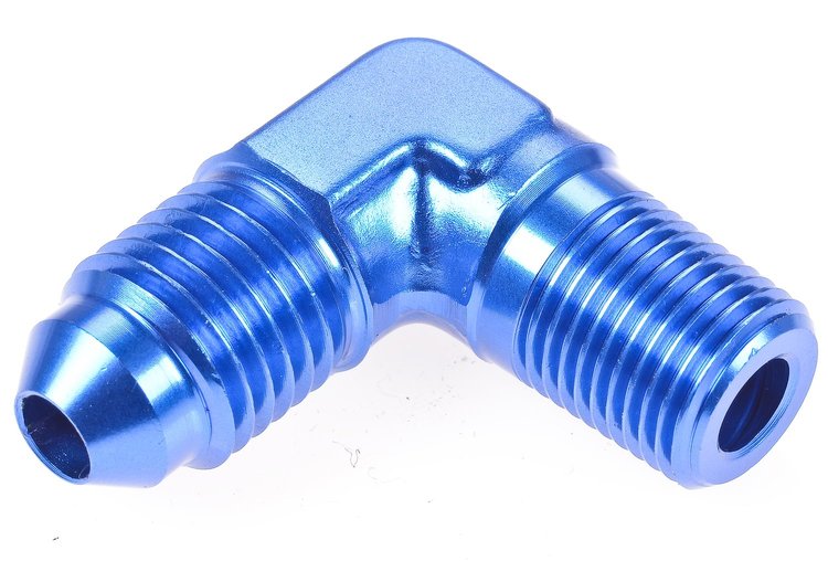 AN to NPT 90-Degree Adapter Fitting [-4 AN Male to 1/8 in. NPT Male, Blue]